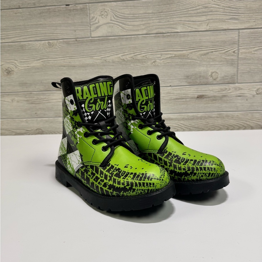 Racing Girl Leather Boots Pistachio